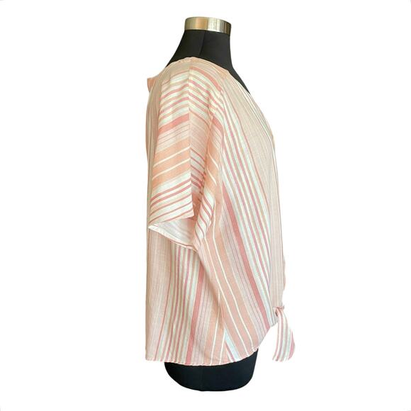 Como Vintage Linen Blend Button Down Tie Front Top Stripes XXL Casual Summer - Picture 2 of 8